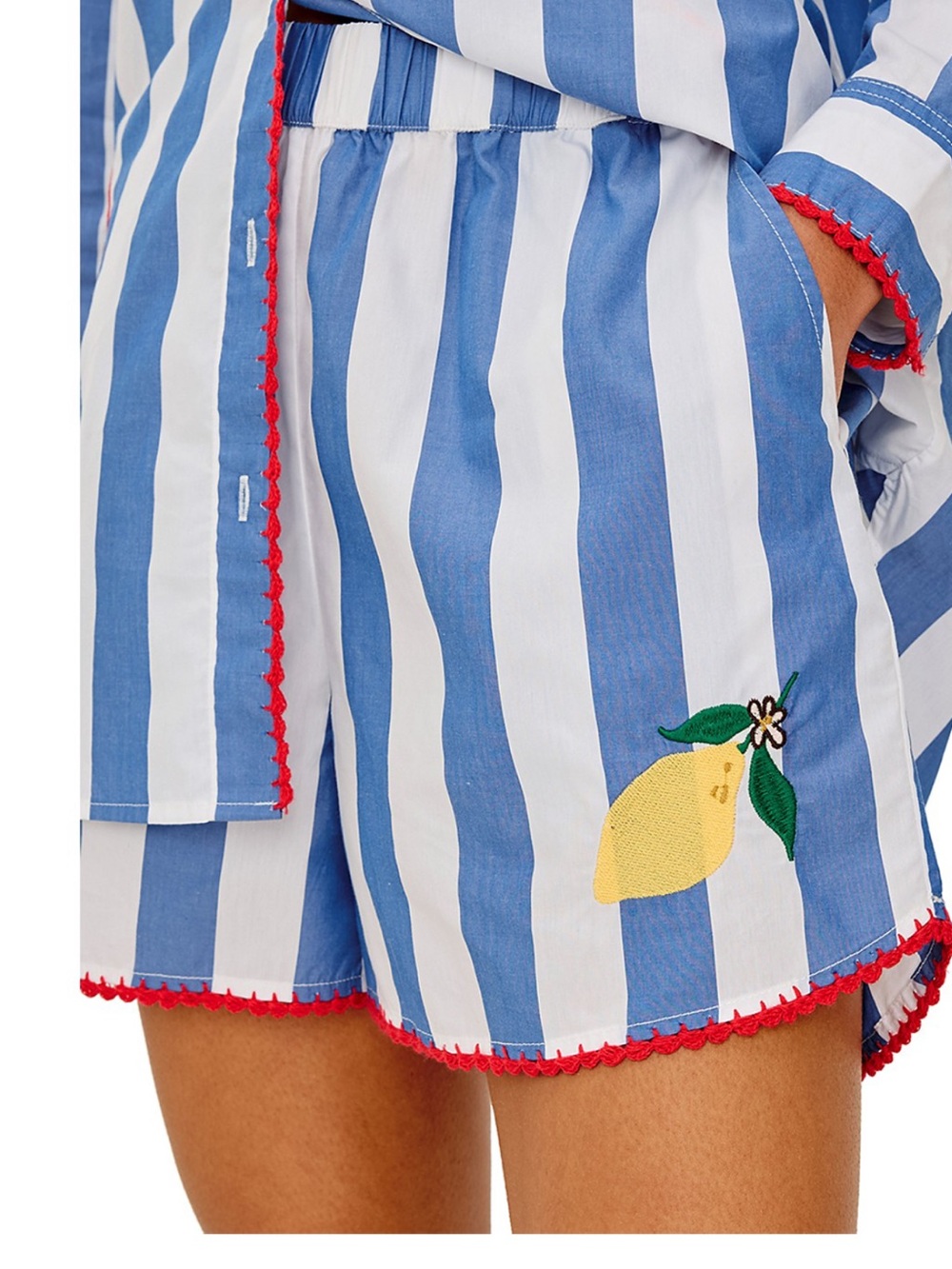 Rails Blue & White Striped Lemon Embroidered Pajama Shorts